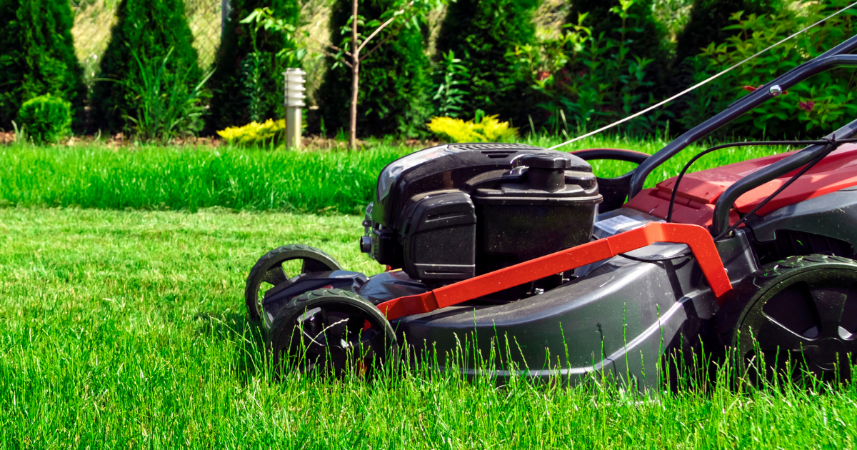 Tenant maintenance mowing the lawn