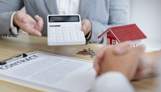 People going over their contract, including how to handle the security deposit.